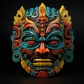 Intricately carved tribal mask with ancient symbols and patterns