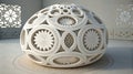 Intricately carved white egg shaped sculpture with geometric patterns Royalty Free Stock Photo