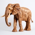 Intricately Carved Wooden Elephant Sculpture With Bold Patterns