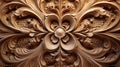 Intricately carved wooden panel in an interior space, AI-generated.