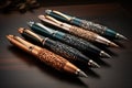 Intricately carved wooden pens adorned with elegant Arabic calligraphy Royalty Free Stock Photo