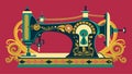 Intricately decorated antique sewing machines a nod to the artistry involved in crafting.. Vector illustration.