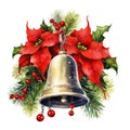 Watercolor Christmas bell. Generative AI