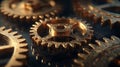 Intricately Designed Golden Gears Reflecting Light, Showcasing Precision and Craftsmanship in Mechanical Engineering Components Royalty Free Stock Photo