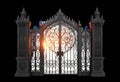 Intricately Designed Gothic Iron Gate with Sunlight Reflection Royalty Free Stock Photo