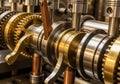 Intricately designed mechanical components featuring interlocking gears and levers made of polished Royalty Free Stock Photo