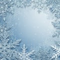 Intricately designed silver-blue snowflakes frame a soft gradient Royalty Free Stock Photo