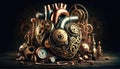 Steampunk Heart Mechanism with Clockwork Gears