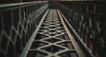 Intricately designed wrought iron bridge with geometric patterns and diagonal Royalty Free Stock Photo