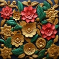 Intricately detailed 3d artwork flowers with stunning metallic gold, iron, green, and red hues