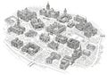 An intricately detailed illustration of a large, sprawling architectural complex. The layout Royalty Free Stock Photo