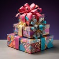 Intricately detailed image of wrapped gifts in mosaic art style