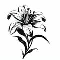 Intricately Detailed Lily Silhouette: Black And White Vector