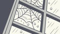 Intricate Spiderweb in Window Corner, vector design Generative AI Royalty Free Stock Photo