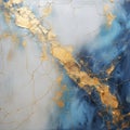 Intricately Textured Kintsugi Style Abstract Oil Painting With Blue And Gold Accents
