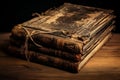 Intriguing Ancient book on wooden table. Generate Ai