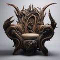 Surreal Cyberpunk Armchair With Intricate Tree Branch Carving