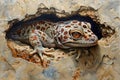 Intriguing Close Up of a Spotted Gecko Lurking in a Natural Rocky Crevice Wildlife in Detail