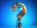 Intriguing 3D Render Shattered Question Mark in Floating Glass Debris Against a Surreal Blue Background A Concept Image Royalty Free Stock Photo