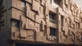 An intriguing design with a modular facade in muted beige tones. AI generated