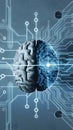 Intriguing digital composition human brain with abstract circuit board, neural networks