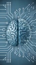 Intriguing digital composition human brain with abstract circuit board, neural networks
