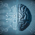 Intriguing digital composition human brain with abstract circuit board, neural networks