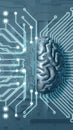 Intriguing digital composition human brain with abstract circuit board, neural networks