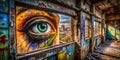 Intriguing EyeShaped Window in a Derelict Urban Structure A Glimpse into Urban Exploration and Architectural Decay Royalty Free Stock Photo
