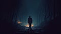 An Intriguing Illustration of a Mysterious Lonely Man Walking Alone in the Dark Royalty Free Stock Photo