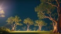 An Intriguing Image Of A Night Scene With A Tree And A Bench AI Generative