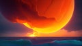 An Intriguing Image Of A Sunset Over The Ocean With A Large Orange Sun AI Generative