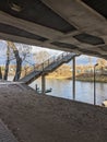 The intriguing perspective beneath the bridge, this unique composition showcases the architectural marvel above