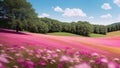 An Intriguing Photo Of A Field Of Flowers With A Sky Background AI Generative