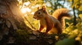 An intriguing photo of a squirrel climbing up a tree trunk, showcasing its agility and dexterity.