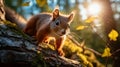 An intriguing photo of a squirrel climbing up a tree trunk, showcasing its agility and dexterity.