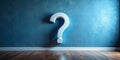 Intriguing question mark on a textured blue wall in an empty room. Generative AI Royalty Free Stock Photo