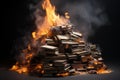 Intriguing Stack book fire magic. Generate AI Royalty Free Stock Photo