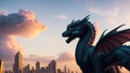 An Intriguing Statue Of A Dragon In Front Of A City Skyline AI Generative