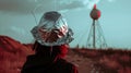 Intriguing world of conspiracy, image of a person wearing tin foil hat as protection from radiation. Generative ai