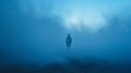 Intriguingly Taboo: A Person Standing In Blue Fog And Rain