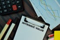 Intrinsic Value write on a paperwork isolated on Wooden Table Royalty Free Stock Photo