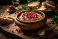 Exquisite Baba Ghanoush Toast with Pomegranate Garnish (AI Generated)