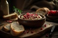 Exquisite Baba Ghanoush Toast with Pomegranate Garnish (AI Generated)