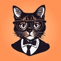 Dapper Feline Cool Cat in Suit, Tie, and Glasses