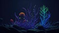 seaweed and algae in glowing neon. generative ai