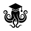 Illustration of a Graduation Octopus icon logo in vector art for educational purposes. Royalty Free Stock Photo