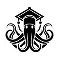 An educational logo featuring a vector art illustration showcasing a graduation octopus icon. Royalty Free Stock Photo
