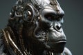 Hyperreal 3D Gorilla Robot Head with Cinematic Lighting and Rococo Details