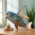 Whimsical Wooden Whale Figurine